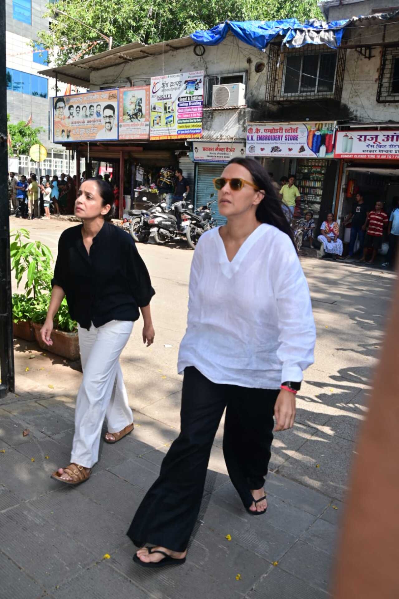 Neha Dhupia was also seen at the funeral of Pahlaj Nihalani on Thursday afternoon.